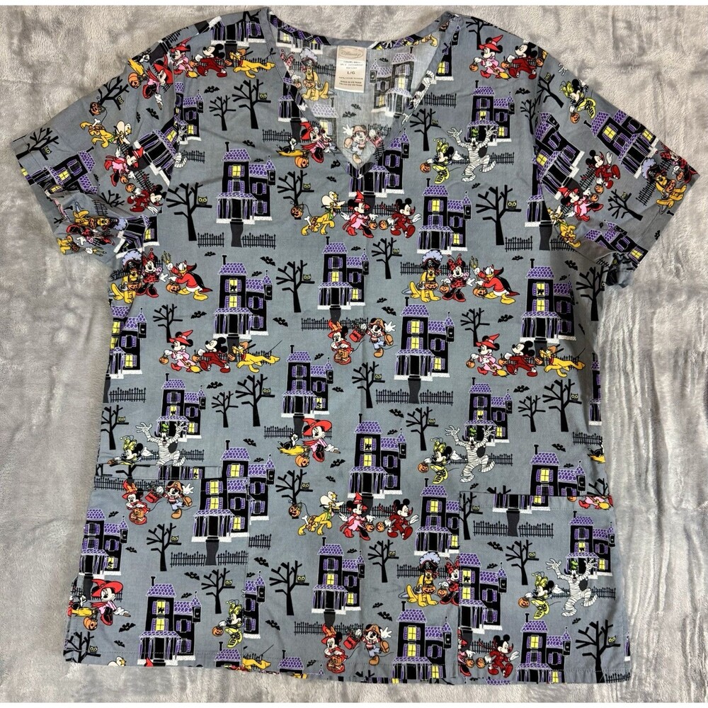 Disney Scrub Top Halloween Women’s Size Large Gray
